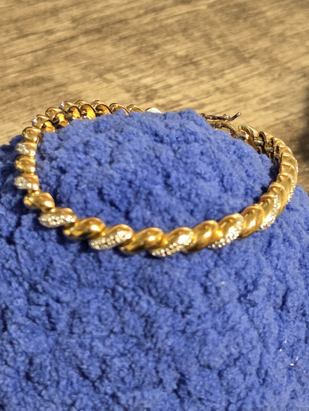 Vintage 925 Sterling Gold Vermeil Two-Tone Diamond Cut Illusion Link Bracelet